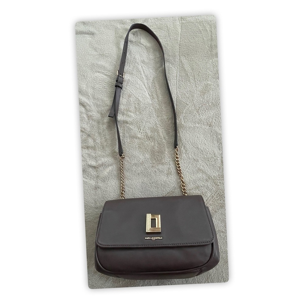 karl lagerfeld Soft Leather Dark Chocolate women crossbody shoulder Bag